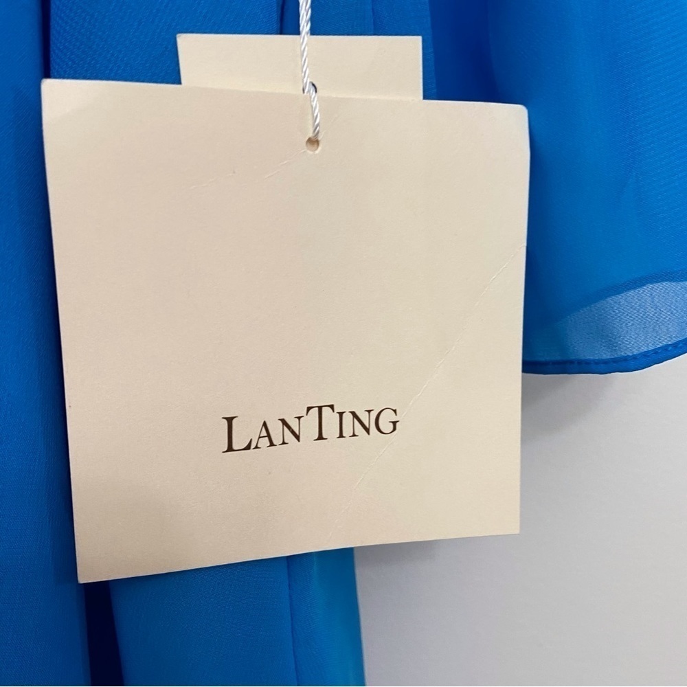 LT Lanting Bride Blue Chiffon Plus  XXL Asymmetric Blouse Resort Poolside Chic - Picture 7 of 16